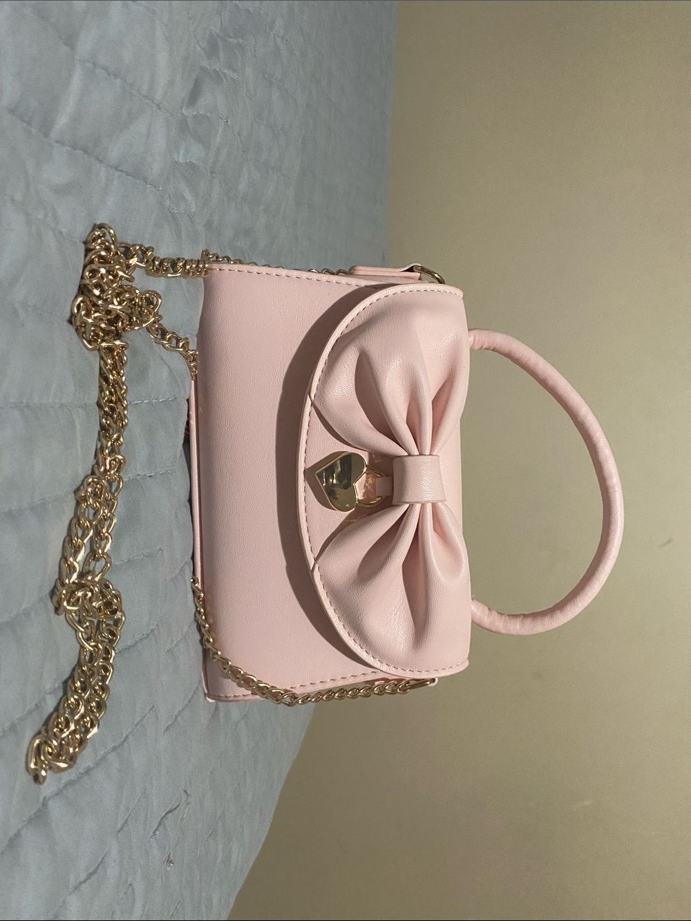 Women's Pink Bow Top-Handle Crossbody Bag with Heart Charm